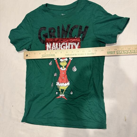 Dr. Seuss'Grinch Naughty/Nice Reversible Sequence T Shirt Girls SmallNew - Picture 4 of 7